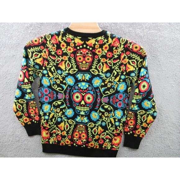 FUN.COM Sugar Skull Day of the Dead Adult Men's Small Ugly Christmas Sweater - Picture 10 of 13